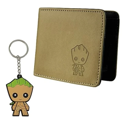 Abbildung von Marvel Geldbeutel mit Schlüsselanhänger Portmonee Herren Kartenfächern und klarem ID Fach (Beige Groot)