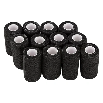 Abbildung von PHYTOP 12 Rollen Selbsthaftende Bandage, Selbsthaftender Verband 10cm x 4,5m, Selbstklebende Bandage für Socken, auch Pferde &amp; Hunde als Fixierbinde (schwarz)