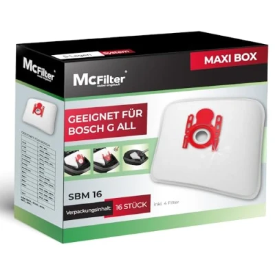 Abbildung von McFilter 16 Staubsaugerbeutel geeignet für Bosch BSGL3 BGL32200 BGL3A BGL3B BGL3C BGL25A100 Staubbeutel mit Hygieneverschluss inkl. Filter hochwertiger Kunststoffdeckscheibe