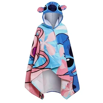 Abbildung von Disney Stitch Kapuzenhandtuch, Angel Poncho, 100% Baumwolle, Strandtuch für Kinder, Badetuch, Wickelmantel Kinder