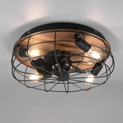 Abbildung von Reality Leuchten Ventilator Trondheim R61105032, Metall Schwarz matt/Holzfarbig, exkl. 4x E27, Fernbedienung, Timer, 3 Stufen