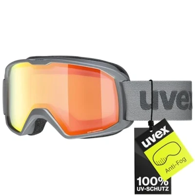 Abbildung von uvex elemnt FM Skibrille für Damen und Herren vergrößertes, beschlagfreies Sichtfeld zugfreie Rahmenbelüftung rhino matt/orange orange one size