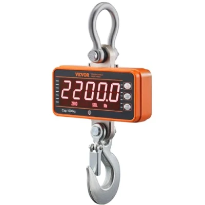 Abbildung von VEVOR Digitale Hängewaage 9 bis 1000kg Kranwaage lbs/kg/N Zugwaage 0,2kg Genauigkeit Wildwaage Industriewaage LED Display Hängende Waage Mini tragbare mit Fernbedienung Funktionen
