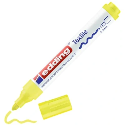 Abbildung von edding 4500 Textilmarker neon gelb 10 Stück Rundspitze 2 3 mm Textilstifte waschmaschinenfest (60 C) zum Stoff bemalen Stoffmalstift