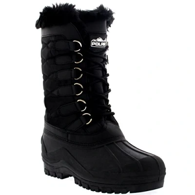 Abbildung von Damen Nylon Kaltes Wetter Im Freien Schnee Ente Winter Regen Pelz Cuff Lace Stiefel Schwarz BLK39 AYC0132