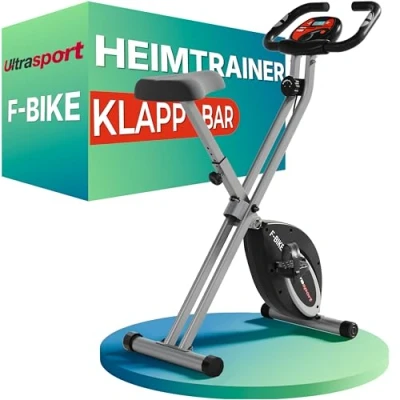 Abbildung von Ultrasport F Bike,F Rider Basics,Fahrradtrainer,Fitnessfahrrad LCD Trainingscomputer,Klappbarer Hometrainer,Max. Benutzergwicht 110 kg,Pulsmessung, 8 Widerstandsstufen,Trimmrad,Schwarz/Silber
