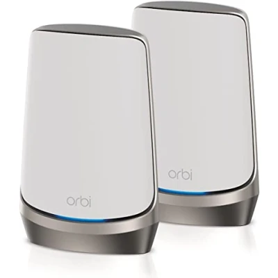 Abbildung von NETGEAR Orbi WiFi 6E Mesh Quad Band WLAN System (RBKE962) Router mit 1 Satellit Abdeckung bis zu 400 m² und 200 Geräte 10,8 GBit/s (AXE11000) einfache App Installation