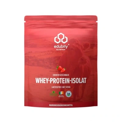 Abbildung von edubily nutrition® Whey Protein Isolat Laktosefrei Sehr gut lösliches Eiweißpulver ohne Kohlenhydrate &amp; Zucker Aus irischer Weidehaltung 750 g (Erdbeere mit Stevia)