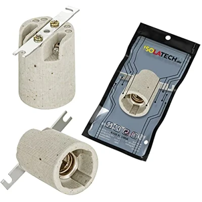 Abbildung von ISOLATECH 1Stk E14 Keramik Lampenfassung mit Befestigungsbügel LED Energiesparlampen (max. 250V/4A) Leuchtmittel Home Küche Badezimmer Decke Installation Sockel Halterung einbauen hitzebeständig