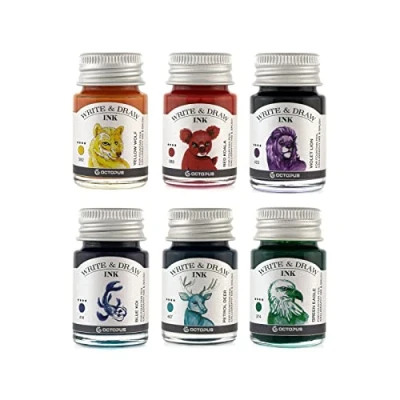 Abbildung von Octopus Write and Draw Ink Set RAINBOW, wasserfeste Tinte zum Schreiben und Zeichnen, Kalligraphietinte, Zeichentusche für Füllhalter, 6x10 ml