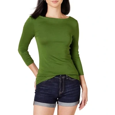 Abbildung von Amazon Essentials Damen T Shirt mit Bateau Ausschnitt und 3/4 Ärmeln in schmaler Passform, Grün, XS