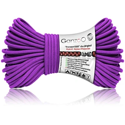 Abbildung von Ganzoo Paracord 550 Seil / 4mm Nylon/Polyester/Typ Hybrid/Armband Hunde Leine/Hunde Halsband 250Kg. Bruchlast/Outdoor Rope/Camping Schnur/Allzweckseil 30 Meter/Violett