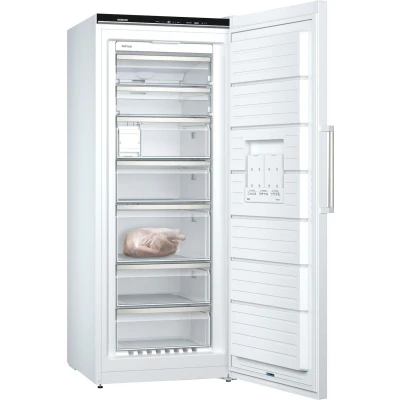 Abbildung von Siemens GS54NAWCV iQ500 Gefrierschrank, 176 x 70 cm, 327 L, noFrost nie wieder abtauen, bigBox Platz für großes Gefriergut, varioZone flexible Glas und Schubladen, Weiß