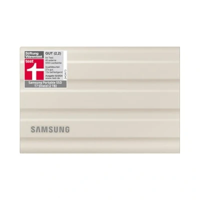 Abbildung von Samsung Portable SSD T7 Shield, 2 TB, USB 3.2 Gen.2, 1.050 MB/s Lesen, 1.000 Schreiben, Robuste externe Festplatte Outdoor für Mac, PC und Smartphone, Beige, MU PE2T0K/EU