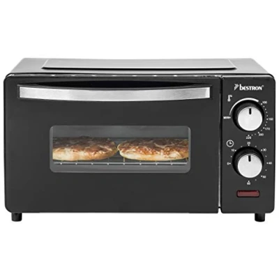 Abbildung von Bestron AOV9 Kompakter Mini Backofen mit Ober /Unterhitze, 9 Liter, 800 Watt, Schwarz