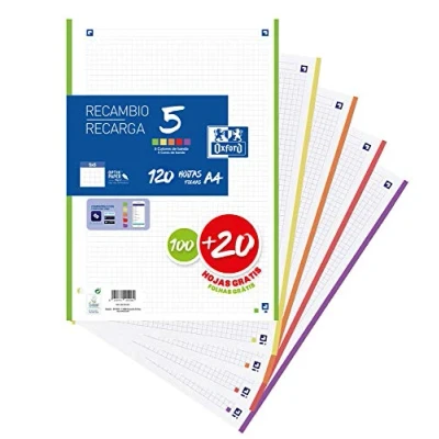 Abbildung von Oxford, A4, kariert, Nachfüllpackung, 100 + 20 Blatt, 5 x cm, lebendige Farben