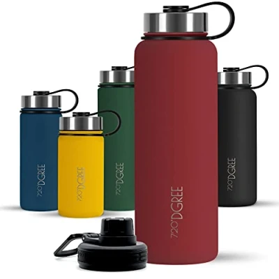 Abbildung von 720DGREE Edelstahl Trinkflasche 950ml “noLimit Auslaufsicher, Kohlensäure geeignet, BPA Frei Thermosflasche, Isolierflasche mit Schraubverschluss für Sport, Fitness, Outdoor +Gratis Sportdeckel