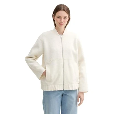 Abbildung von TOM Tailor Denim Lockere BOUCLÉ Bomberjacke, Damen, Größe: Large, Light creme beige boucle