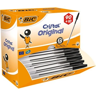 Abbildung von BIC Kugelschreiber Set Cristal Original, in Schwarz, Strichstärke 0,4 mm, 100er Pack, Ideal für das Büro, Home Office oder die Schule