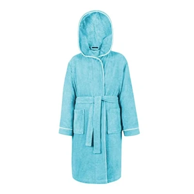 Abbildung von LAYNENBURG Premium Bademantel Kinder &amp; Teenager mit Kapuze 100% Baumwolle OEKO TEX Standard 100 flauschiges Frottee Größe (158/164, Hellblau)