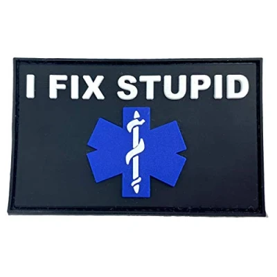 Abbildung von I Fix Stupid Medic Taktisch Airsoft PVC Klett Emblem Abzeichen Patch (Schwarz Blau)
