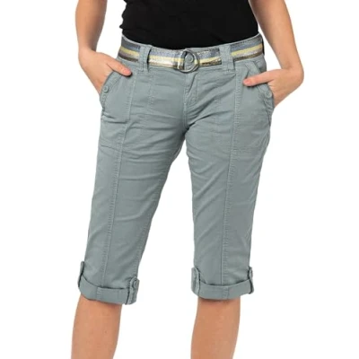Abbildung von FRESH MADE Damen Capri Hose 3/4 Shorts mit Metallic Gürtel Blue XXL