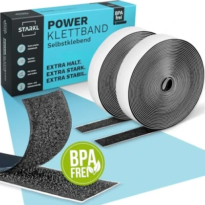Abbildung von STARKL® Klettband selbstklebend BPA Frei Größe 5m x 20mm Klettverschluss Schwarz Extra Stark