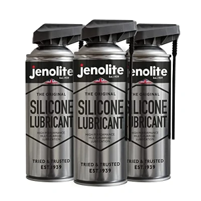 Abbildung von JENOLITE Silikonspray mit Smart Straw. Mehrzweck Aerosol flüssiges Silikon zur Vorsorge Anwendung auf Holz, Metall und Kunststoffen sowie Gummipflege Enthalten: 3 Spraydosen