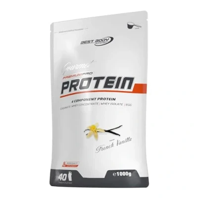 Abbildung von Best Body Nutrition Gourmet Premium Pro Protein, French Vanilla, 4 Komponenten Protein Shake: Caseinat, Whey Konzentrat, Isolat, Eiprotein, 1 kg Zipp Beutel