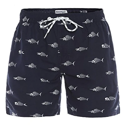 Abbildung von MaaMgic Badehose für Herren Jungen Badeshorts Männer Schnelltrocknend Surfen Strandhose Surf Shorts mit Mash Innenfutter MEHRWEG, Navy Blau Fischgräte, M