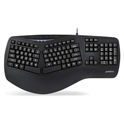 Abbildung von Perixx PERIBOARD 312 Ergonomic Backlit Keyboard with Split Design, Big Print Keys, 2 Extra USB Hubs, Black, US QWERTY International