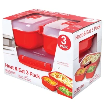Abbildung von Sistema Heat and Eat Mikrowellenbehälter Set 1,25 L, 525 ml Mikrowellen Lunch Boxen für Pause mit Dampfabzugsöffnungen BPA frei rot 3 Stück