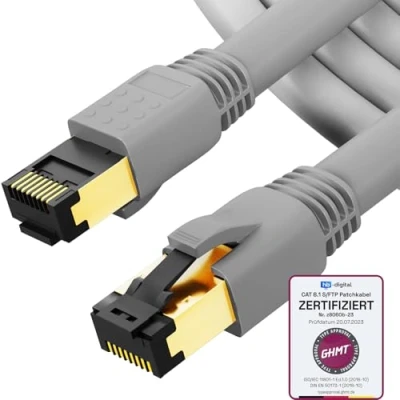 Abbildung von HB DIGITAL 3m CAT 8.1 Netzwerkkabel S/FTP LSZH, 40 Gbit/s LAN Patchkabel mit RJ45 Stecker Ethernet Data Cable 40.000 Mbit/s+GHMT Zertifikat Grau