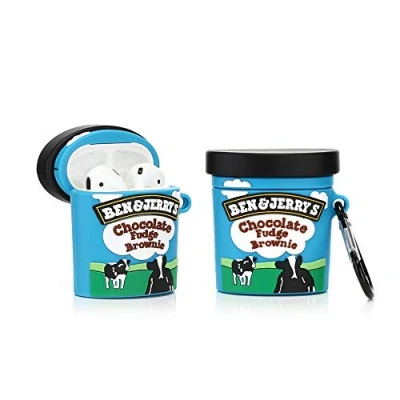 Abbildung von Derhom Silikon Niedliche Lustige Abdeckung Kompatibel mit Apple Airpods 1&amp;2 [Getränkedose Serie] (Benjerry Ice Cream)