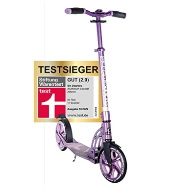 Abbildung von SIX DEGREES Aluminium Scooter mit Klappmechanismus u. Ständer, 205 mm, höhenverstellbar, GS geprüft, lila, TESTSIEGER