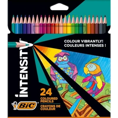 Abbildung von BIC Intensity Buntstifte, Dreikant Malstifte, Farbstifte zum Malen in 24 Farben, im Karton Etui, Bruchsichere Mine &amp; ohne Holz (Paket kann variieren) Stück