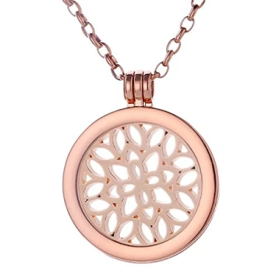 Abbildung von Morella Damen Halskette Rosegold 70 cm Edelstahl mit Amulett und Coin 33 mm Blätterwald in Schmuckbeutel