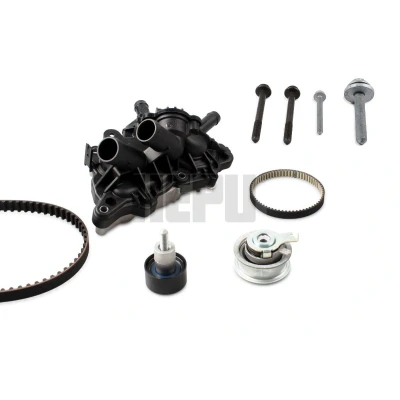 Abbildung von HEPU PK06750 Wasserpumpe + Zahnriemensatz Thermostat in verbaut, mit Schrauben VOLKSWAGEN: Polo V Hatchback, up! SEAT: Ibiza 4