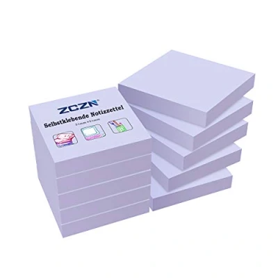 Abbildung von ZCZN Haftnotizen Klebezettel Sticky Notes Selbstklebende Haftnotizzettel 10 Blöcke x 100 Blatt, 51 mm, Hellviolett