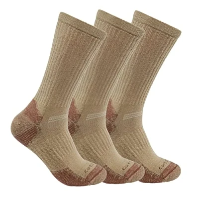 Abbildung von Carhartt Herren Mittelschwere Baumwollmischgewebe, 3 Stück Socken, Khaki, Large (3er Pack)