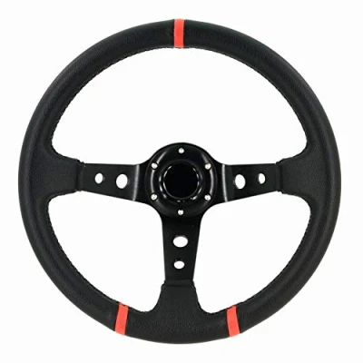 Abbildung von AUTO STYLE Universal Sportlenkrad &#039;Deep Dish Ø350mm Schwarz PVC Leder + Schwarze Speichen Rote Streifen