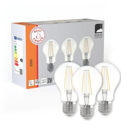 Abbildung von EGLO 3er Set E27 LED Lampen, Glühbirnen klassisch, Leuchtmittel für Retro Beleuchtung, je 7 Watt, warmweiß, 2700 K, transparent, Edison Birne A60, Ø 6 cm