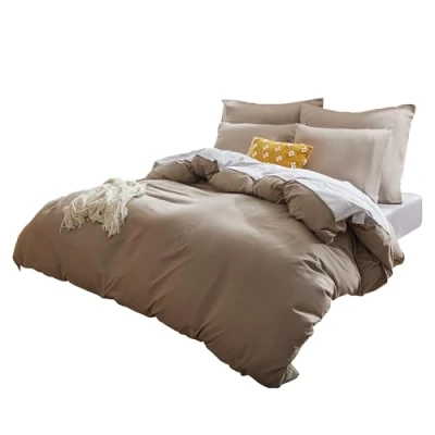 Abbildung von Sonive Mikrofaser Bettbezug Set, Taupe, Bettwäsche 155cmx220cm/ Kissenbezug 80cmx80cmx2