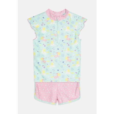 Abbildung von Playshoes Unisex Kinder Uv schutz Bade set Zweiteilig Schwimmshirt Badeshorts Badebekleidung, Einhorn, 122 128 EU