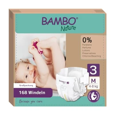 Abbildung von Bambo Nature Baby Windeln Größe 3 (4 8kg) 168 St. Monatsbox Premium Diapers mit verbesserter Auslaufsicherheit Ultimativen Komfort &amp; Freiheit für Neugeborene Dermatologisch getestet Nappies