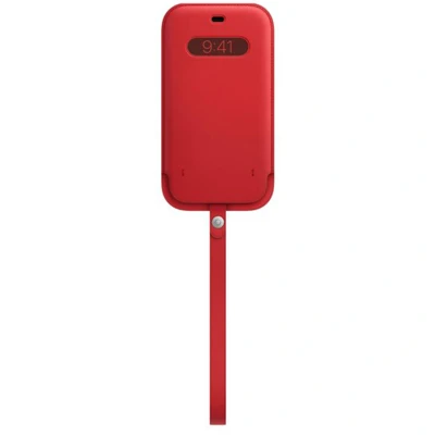 Abbildung von Apple iPhone 12 Pro Max Hülle MagSafe Echtleder Original Einsteckhülle/Hülle mit Band Handyhülle Rot