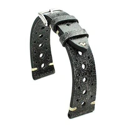 Abbildung von RIOS1931 Rallye Vintage Rindsleder Uhrenarmband handgemacht in Deutschland 20mm Scratched Black