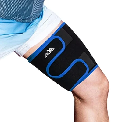 Abbildung von supregear Oberschenkelstütze, Verstellbare Oberschenkel Kompressionsmanschette Neopren Kniesehne Quad Wrap Atmungsaktive Rutschfeste Obere Beinstütze Bein schlanker für Damen Herren, Blau