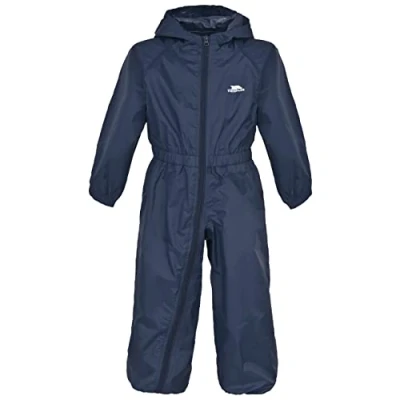Abbildung von Trespass Button, Navy Blue, 5/6, Wasserdichter Regenanzug mit Kapuze für Kinder / Unisex Mädchen und Jungen, 5 6 Jahre, Blau