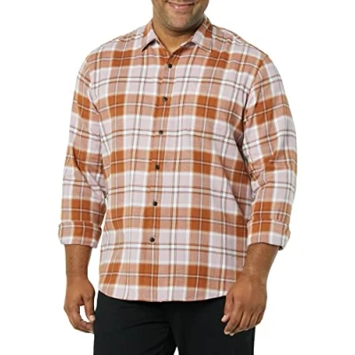 Abbildung von Amazon Essentials Herren Langarmhemd aus Flanell (in Übergröße erhältlich), Mauve Rostfarben Karomuster, M
